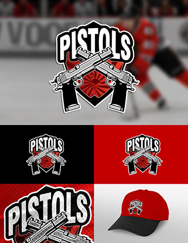 Przykładowe logo-amatorska drużyna hokejowa 'Pistols'